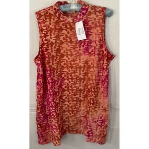 LOGO Lori Goldstein Mock Neck Sleeveless Burnout  Top Rose Cloud Large NEW